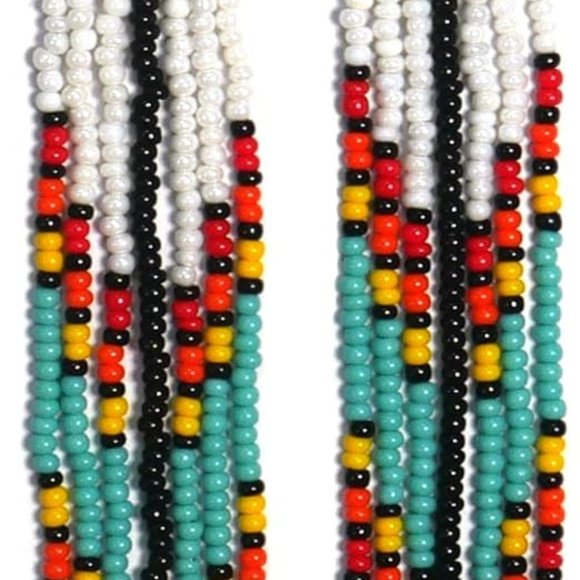 Long 4.5" Green Turquoise Blue Beaded Fringe Earrings Native American Tassel New - Picture 2 of 7